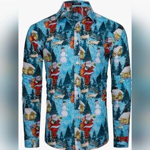 NWT Festive Mens Ugly Santa Christmas Long Sleeve Shirt